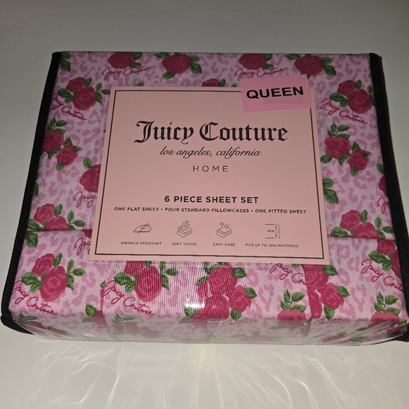 Juicy Couture Other - Juicy Couture Pink Floral Queen Sheet Set